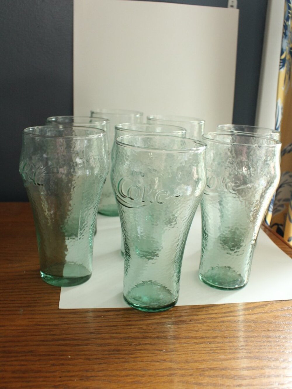 Coca Cola Set of 8 Light Green Pebbled Texture Glasses